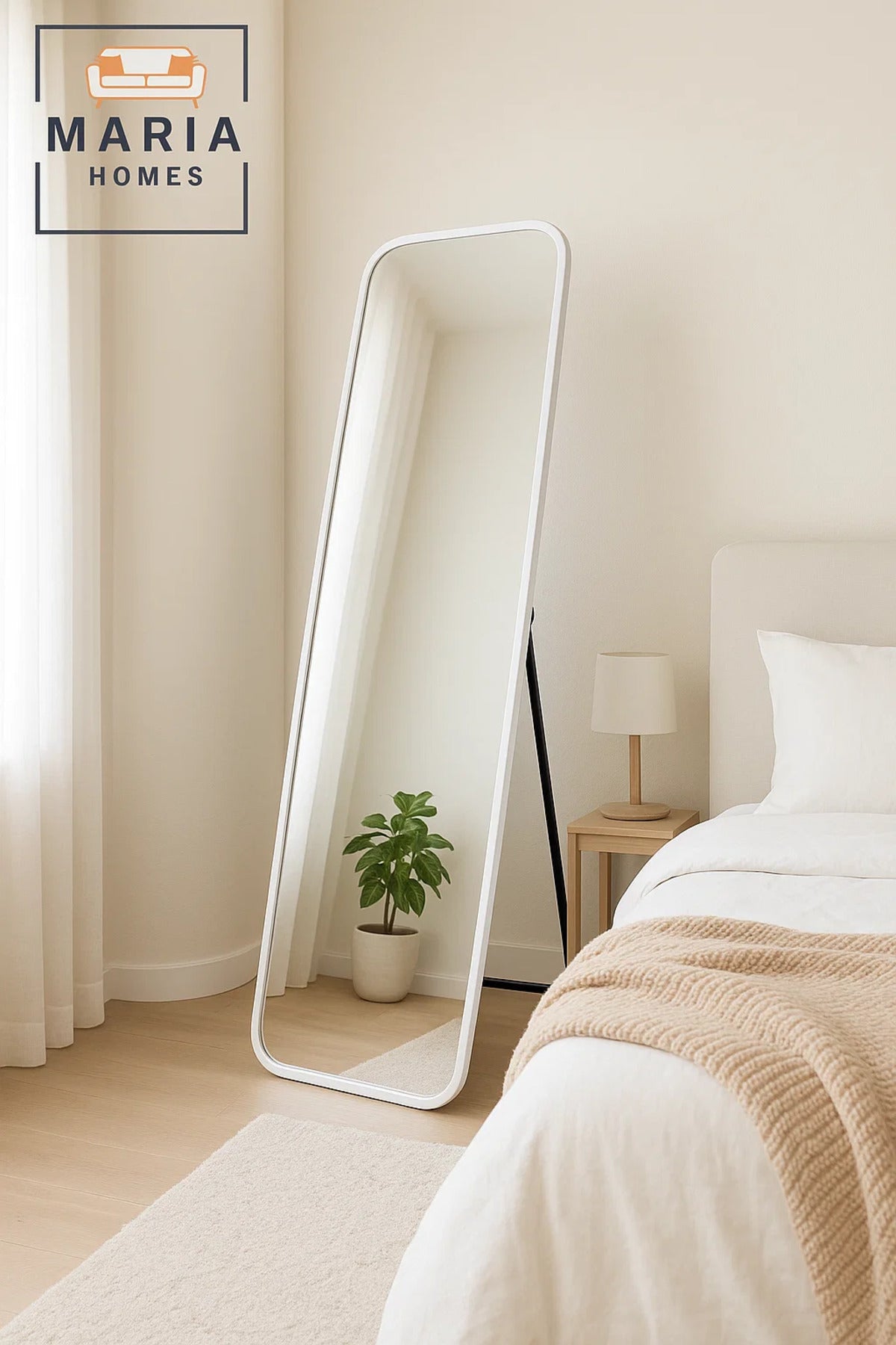 White Full-Length Mirror with Rounded Corners Ð 170x54 cm Standing Frame