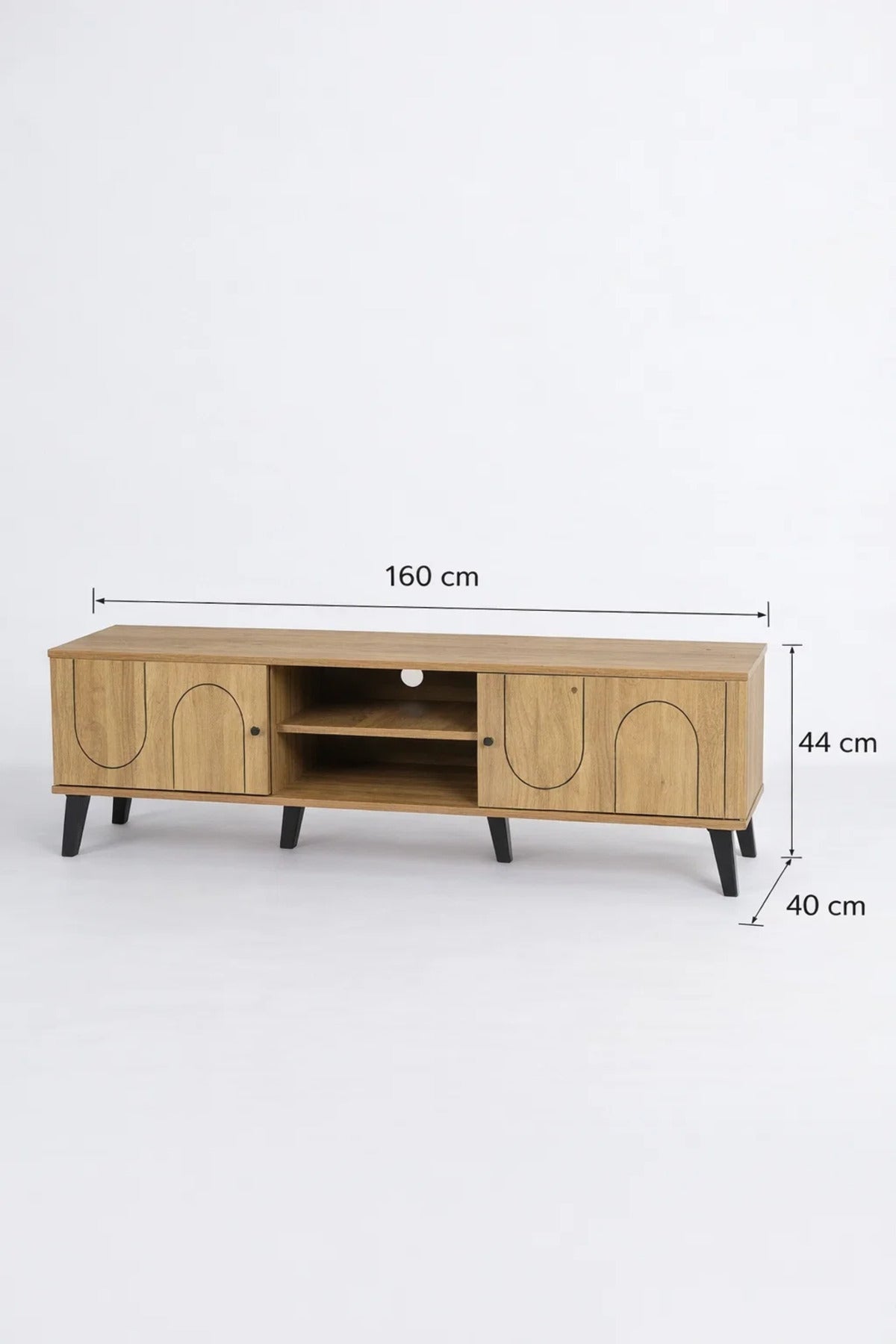 Modern Wooden TV Stand Light Brown with Curved Line Design 160 x 40 x 44 cm