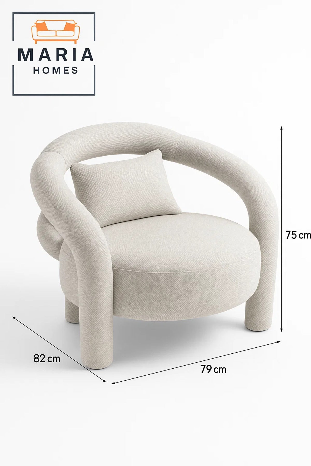 Modern Beige Artistic Accent Chair Ð Round Armchair with Tubular Frame and Minimalist Luxury Style