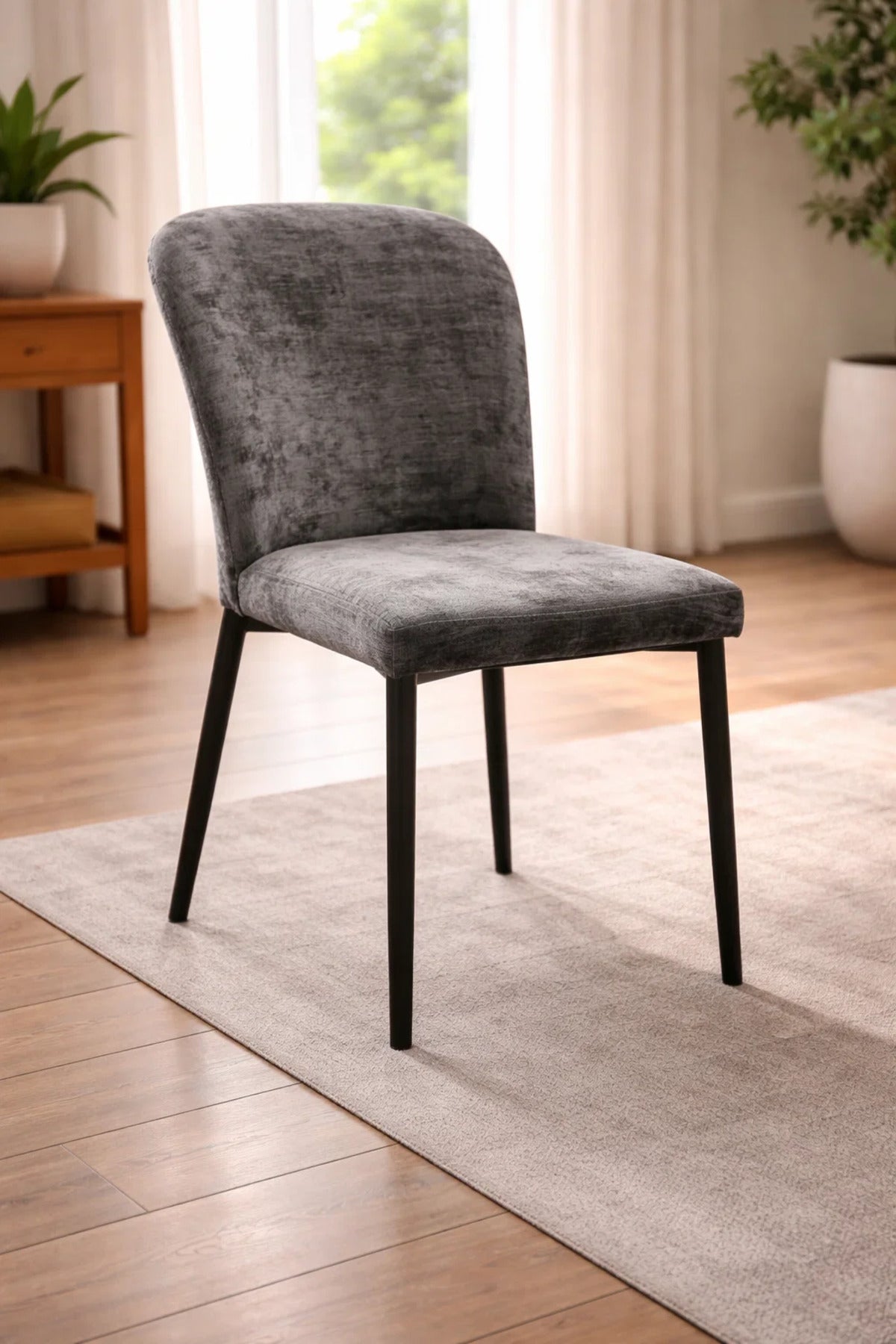 Dark Grey Upholstered Dining Chair with Cushioned Seat Modern Fabric Dining Chair