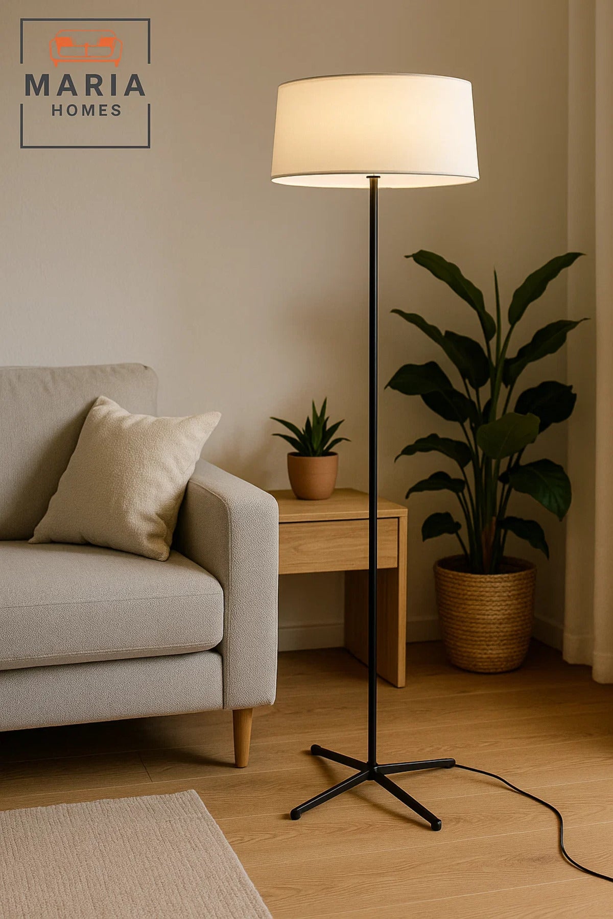 Slim Tripod Floor Lamp with White Drum Shade