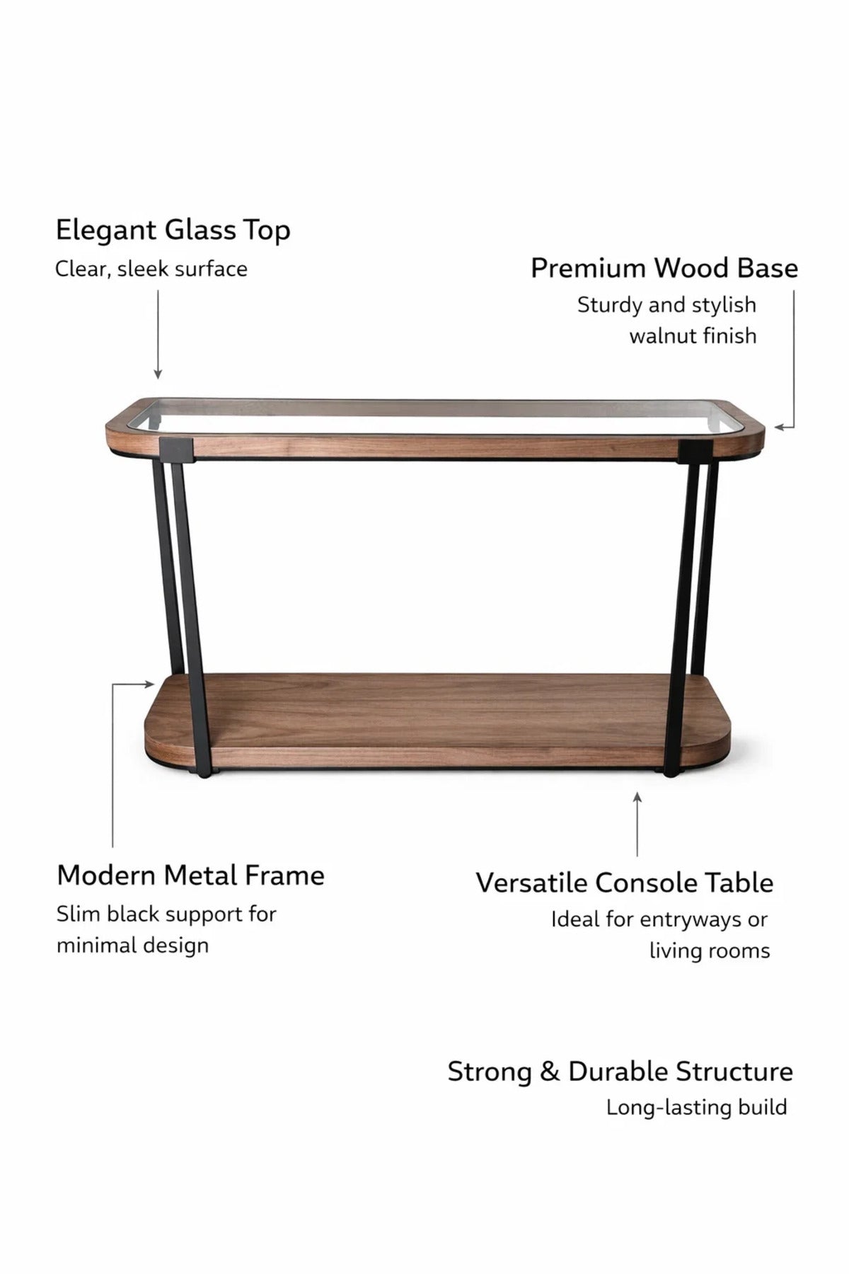 Modern Wood Console Table with Lower Shelf for Entryway & Living Room