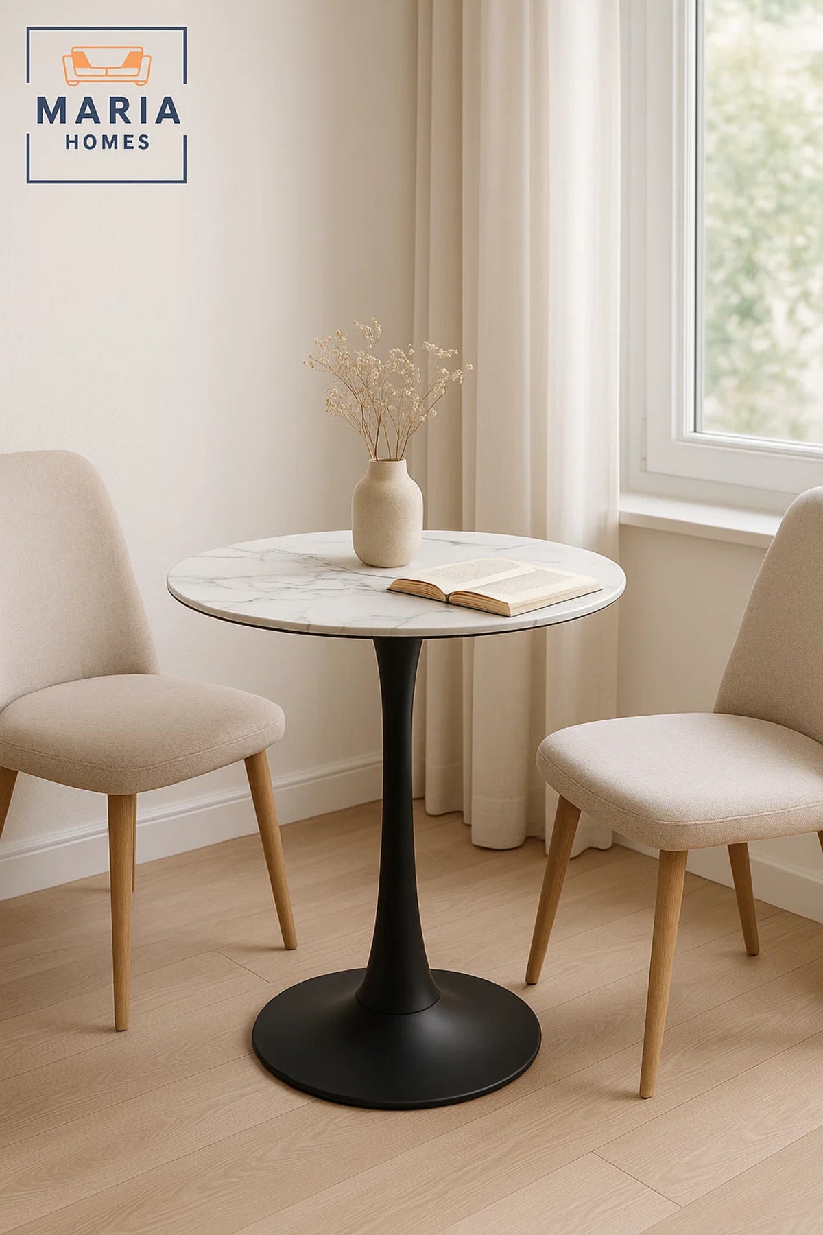 Round White Marble Dining Table √ê Modern Caf≈Ω, Restaurant, Office & Home Metal Furniture 60_60 cm