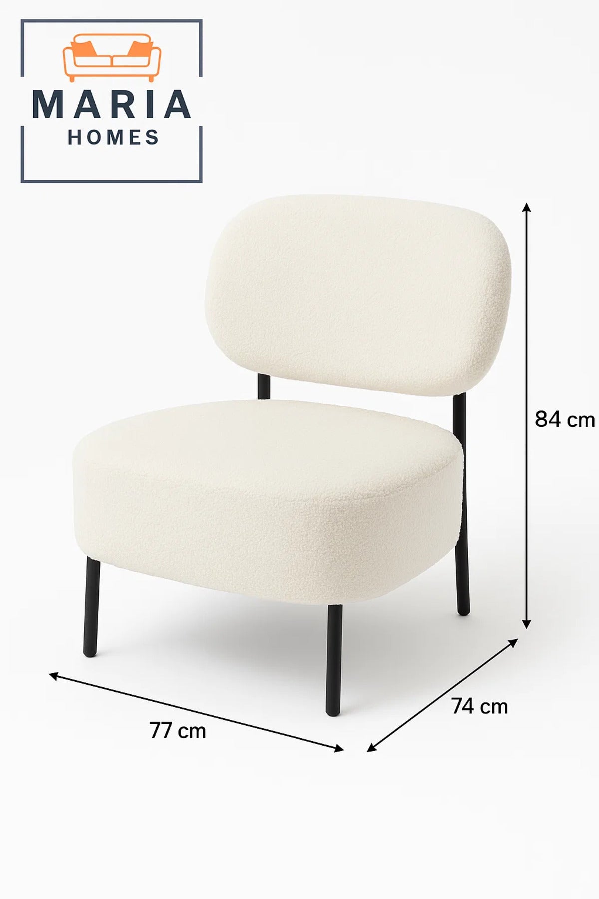 Modern White BouclŽ Accent Chair with Wide Seat Ð Cozy Lounge Chair for Living Room or Office
