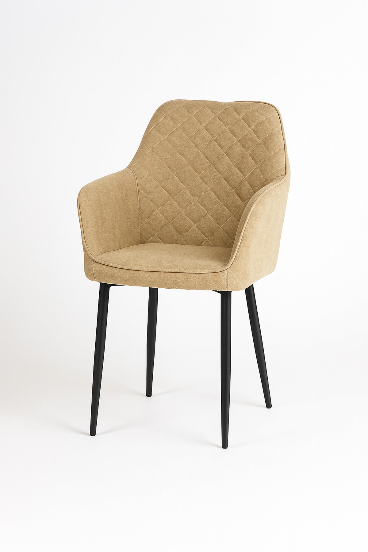 Beige Fabric Dining Chair Ð Modern Quilted Armchair with Black Metal Legs for Dining Room & Office