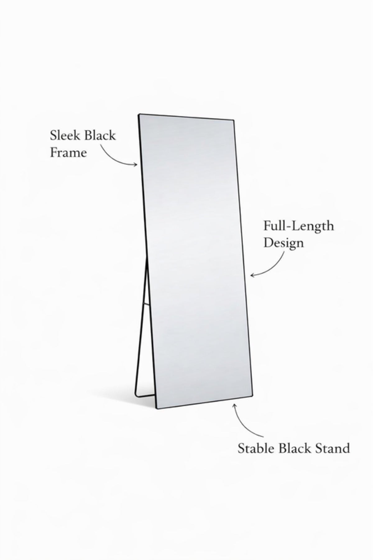 Black Full Length Standing Mirror 70x180cm Modern Floor black full length