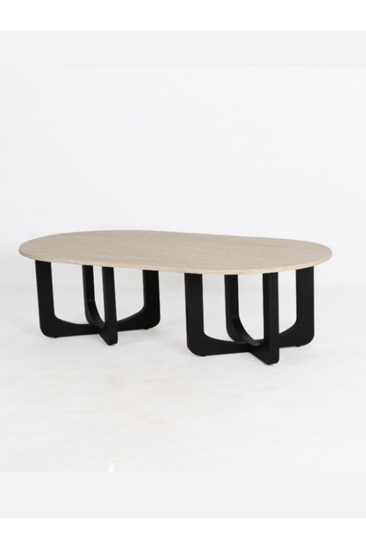 Oval Coffee Table 130_70_45 cm Ð Beige Top with Black Wooden Legs