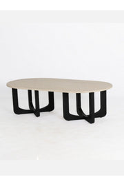 Oval Coffee Table 130_70_45 cm Ð Beige Top with Black Wooden Legs