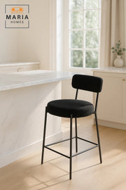 Black Boucle Counter Bar Stool with Metal Frame, Upholstered Round Seat for Kitchen Island