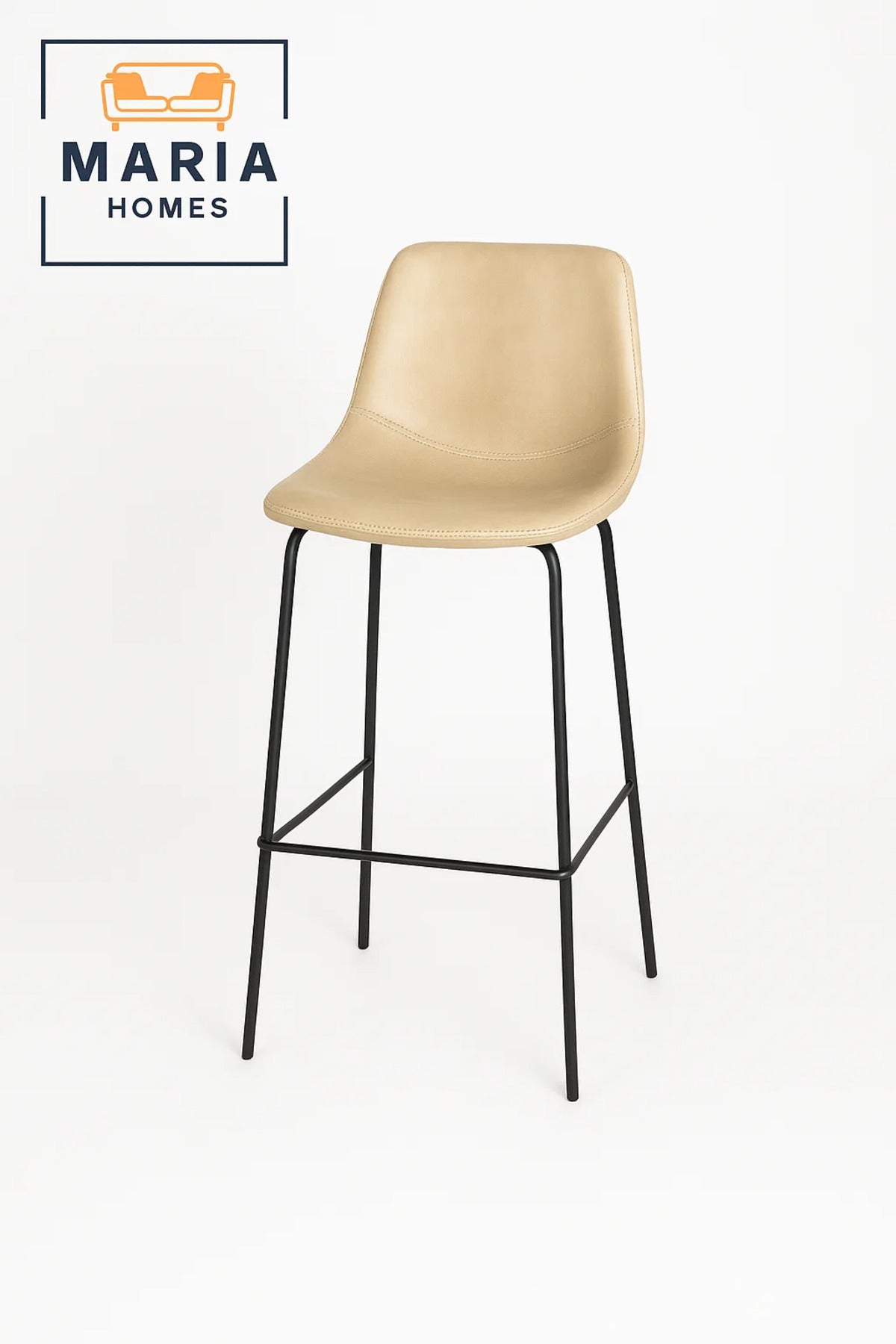 Beige Faux Leather Bar Stool with Black Metal Legs