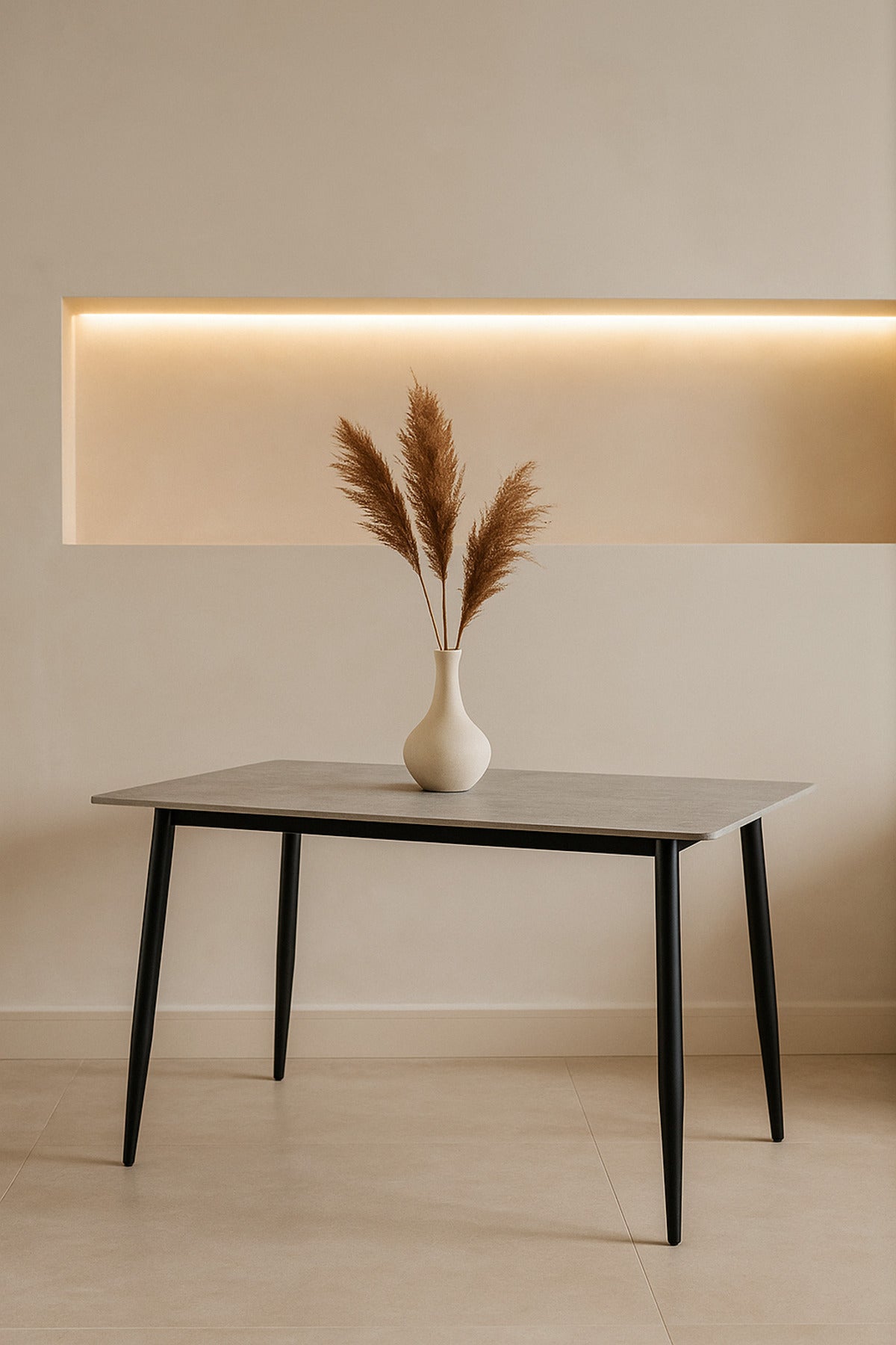 Modern Grey Dining Table with Black Legs Ð 130_70_73 cmElegant Rectangular Table for Home