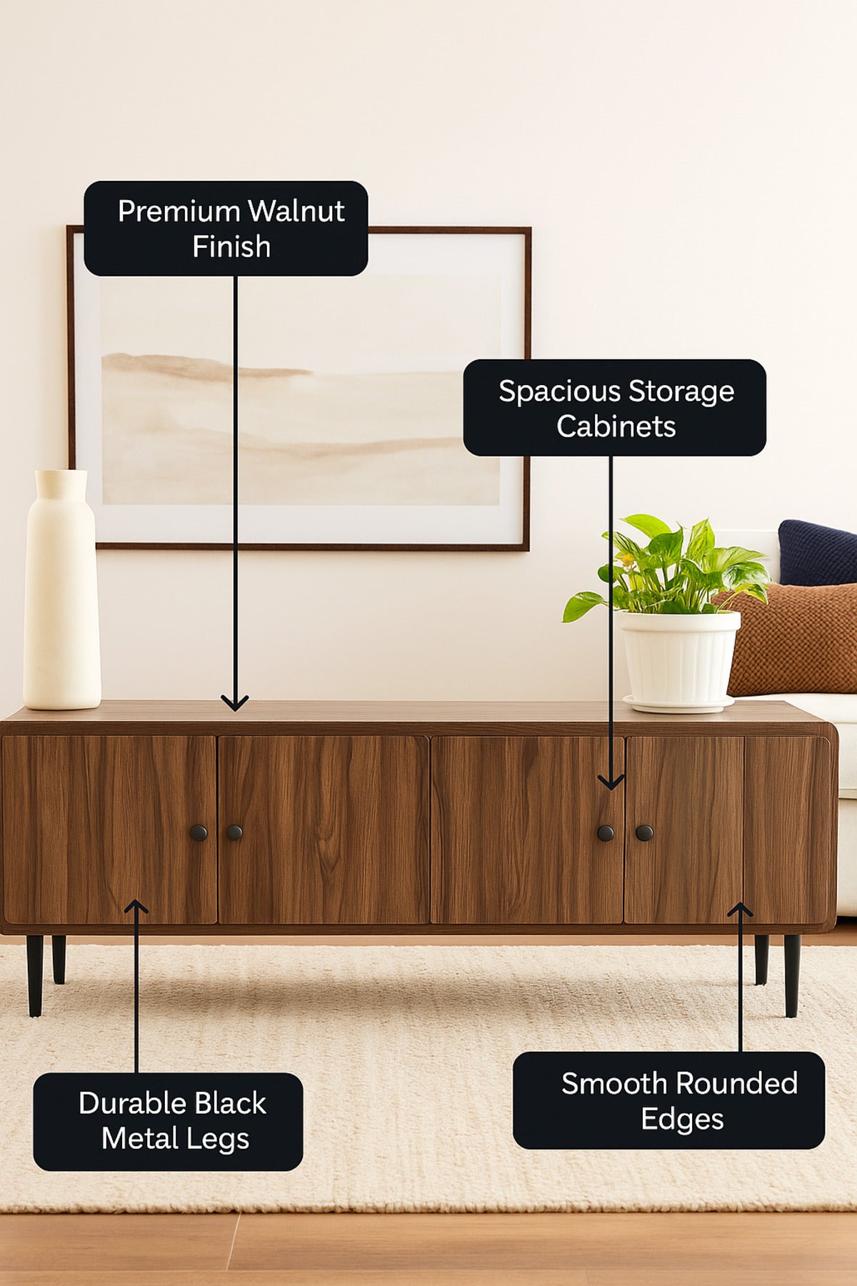 Modern Wooden TV Cabinet Ð 163_40_54 cm | Walnut Finish Entertainment Unit with Storage