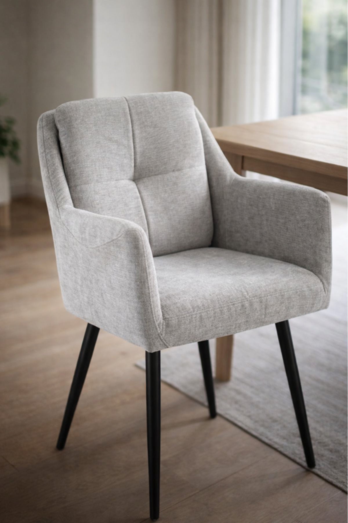 Light Grey Armchair with Black Legs, 86x50x44 CM light grey armchair Dining Room Chair