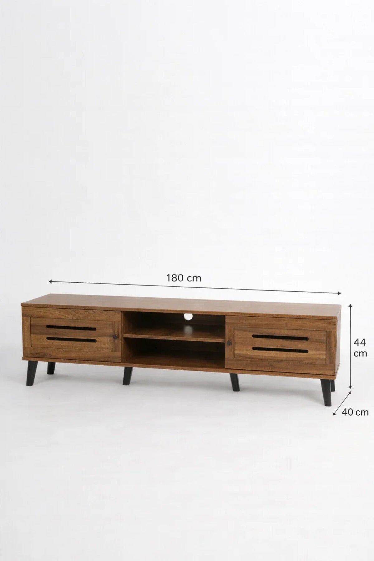 Modern Wooden TV Stand Dark Brown with Slotted Front Design 180 x 40 x 44 cm