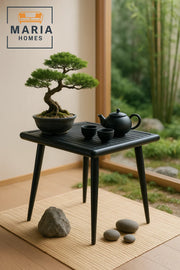 Black Square Outdoor Table with Slatted Top and Tapered Legs-size 75*70*70CM