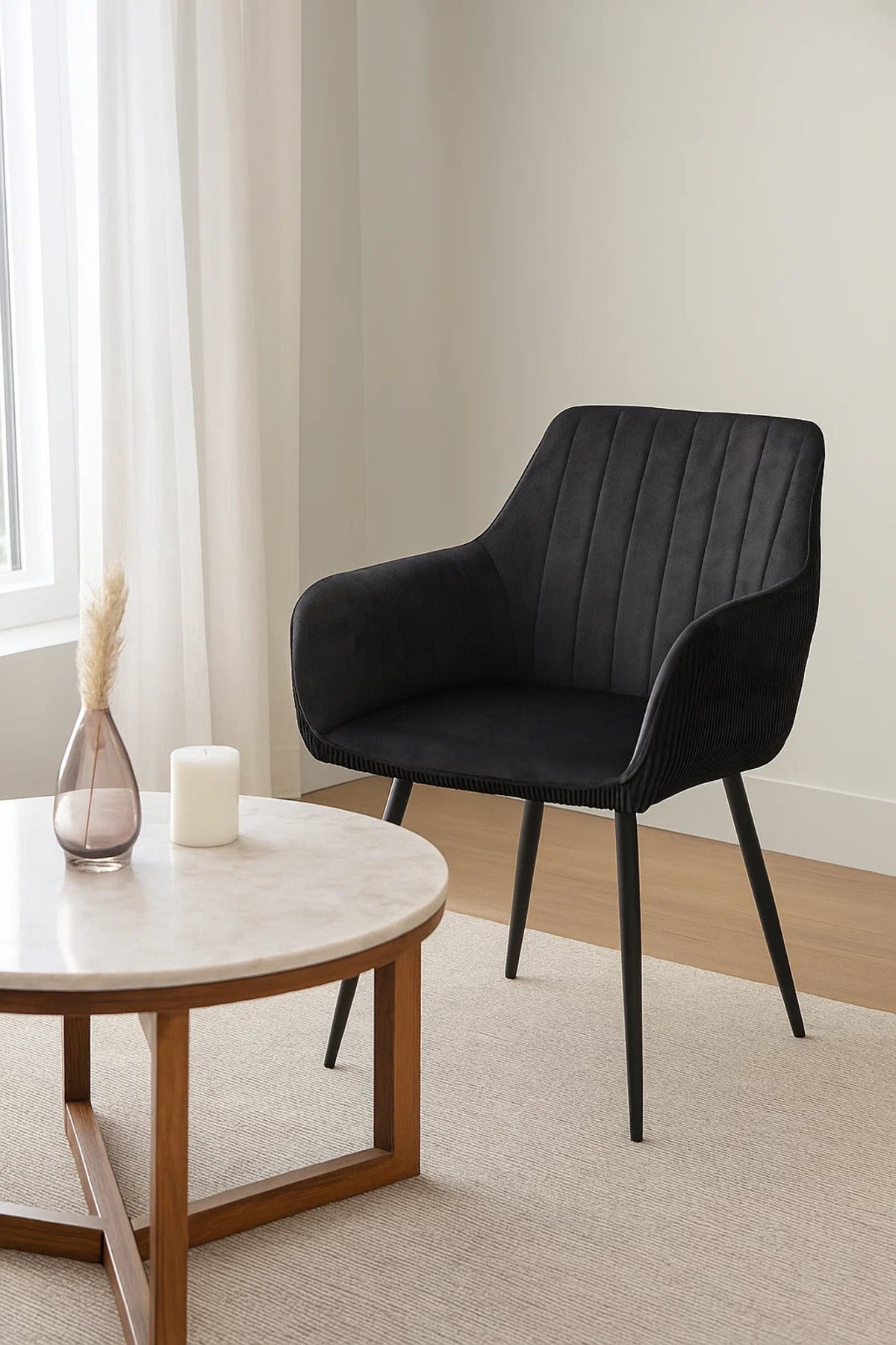 Modern Black Velvet Armchair Ð Stylish Fabric Dining & Office Accent Chair for Living Room