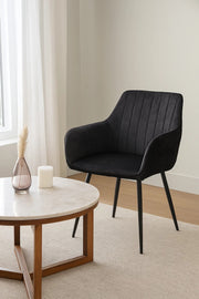 Modern Black Velvet Armchair Ð Stylish Fabric Dining & Office Accent Chair for Living Room