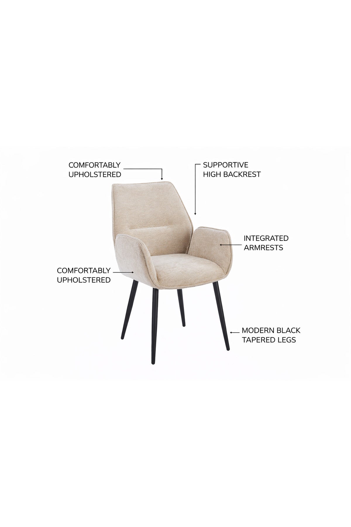 Elegant Beige Armchair with Black Metal Legs, 91x47x49 CM elegant beige armchair Dining