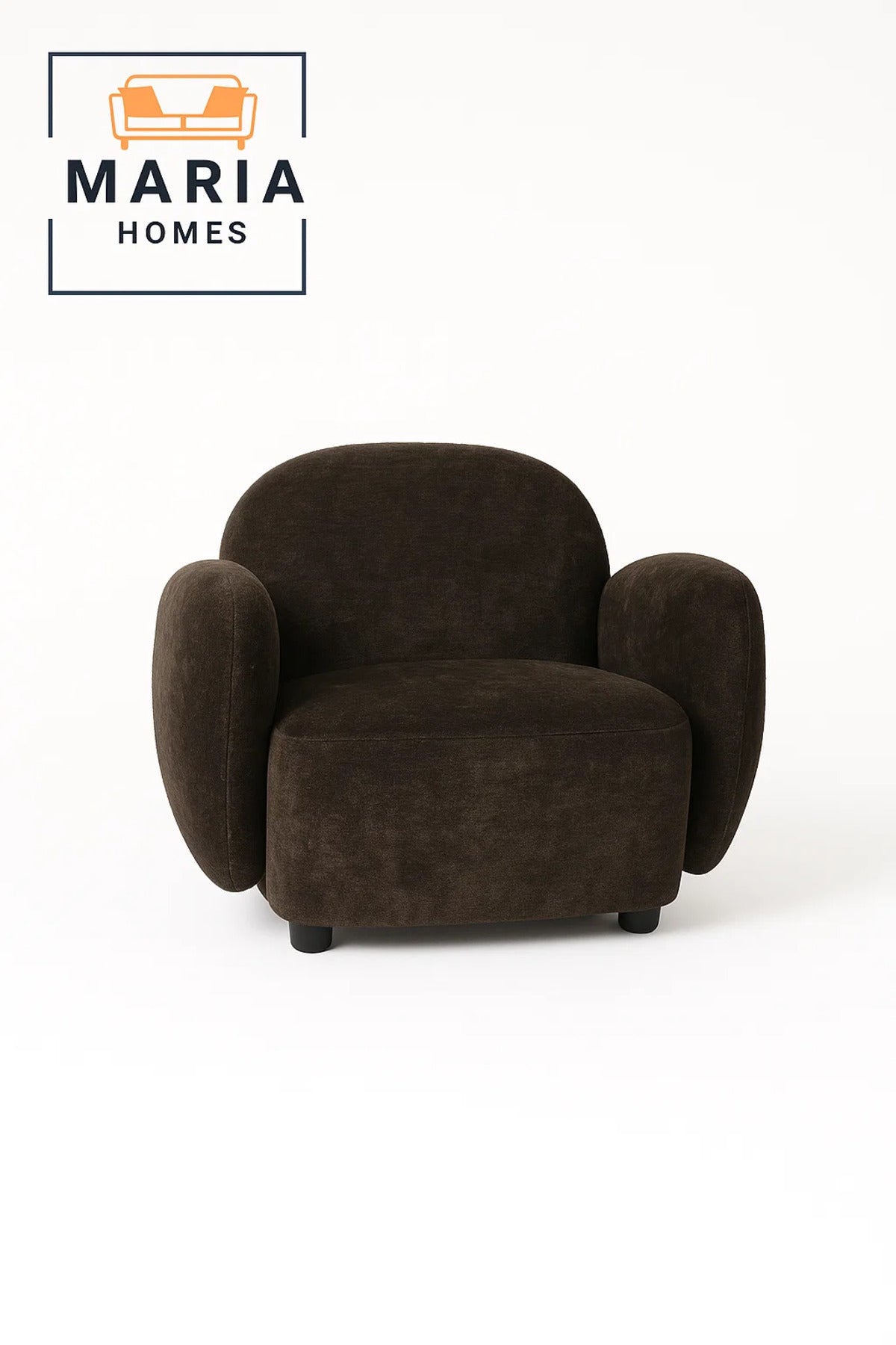 Plush Dark Brown Armchair with Rounded Back and Cushioned Arms