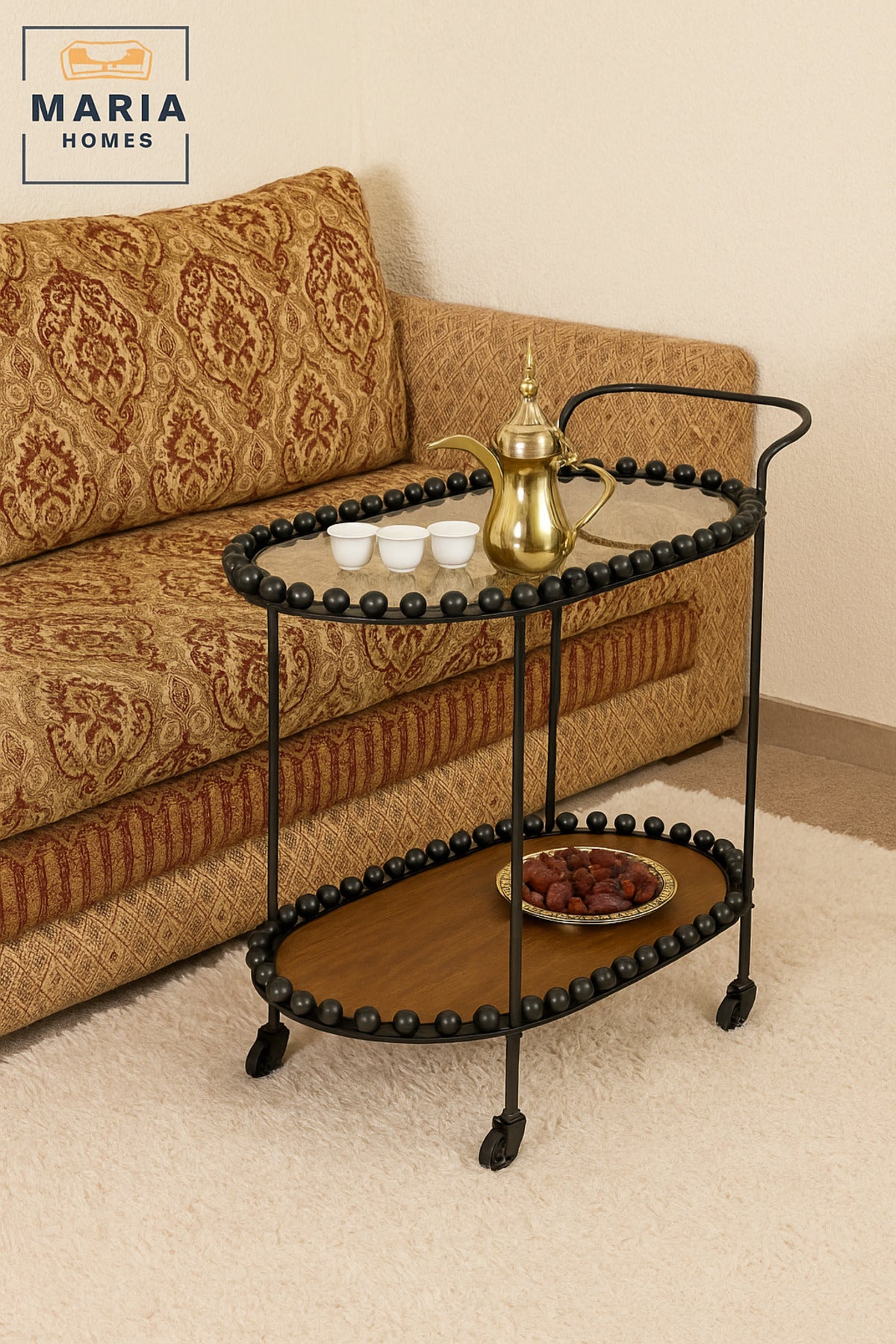 Oval Serving Trolley with Wheels Ð 2-Tier Tea & Coffee Cart 70_40_84 cm