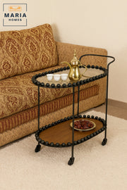 Oval Serving Trolley with Wheels Ð 2-Tier Tea & Coffee Cart 70_40_84 cm