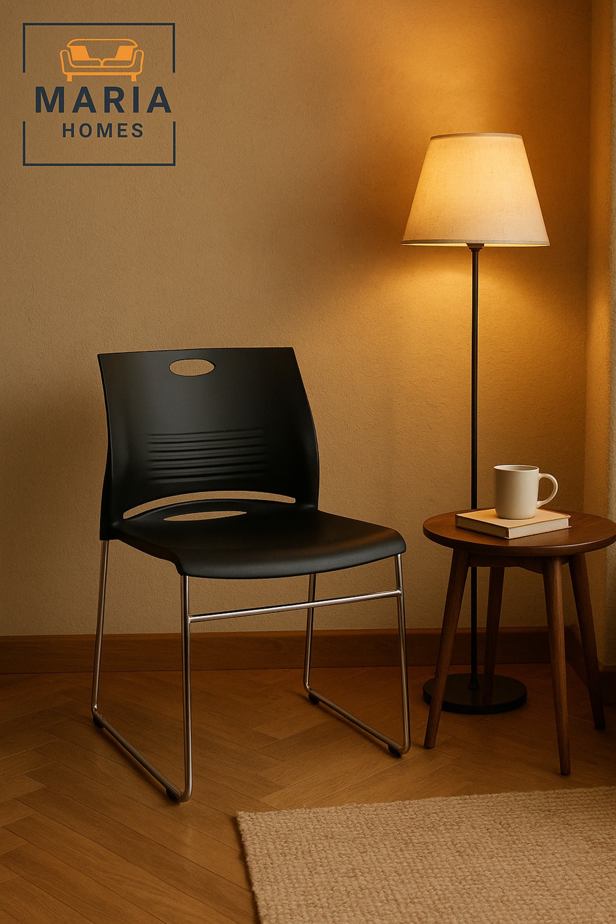 Black Stackable Plastic Chair with Chrome Legs Ð Modern Office & Dining Seating