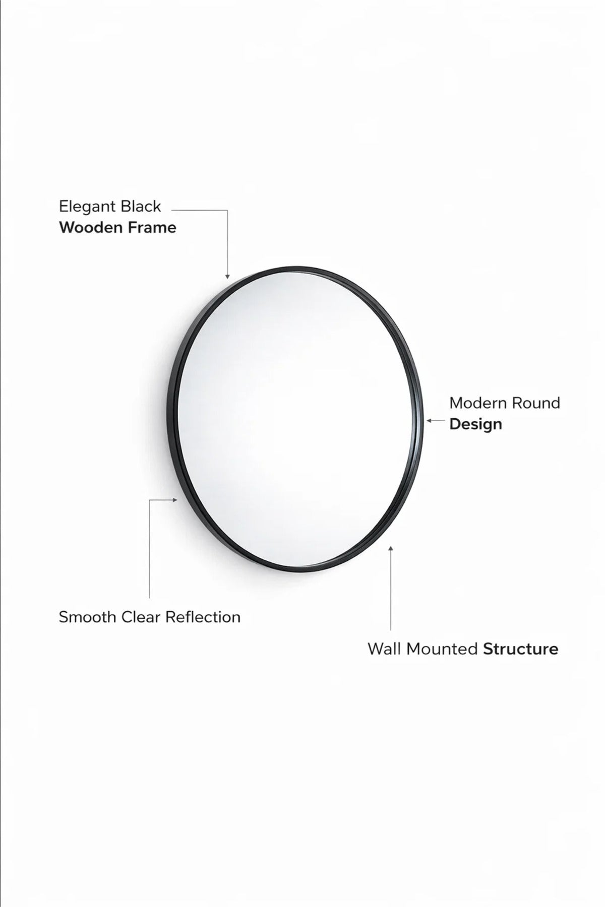 Modern Round Wall Mirror with Black Frame for Bathroom & Living Room