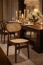 Dark Brown Wooden Rattan Dining Chair 68cm Height Natural Cane Seat Modern dark brown