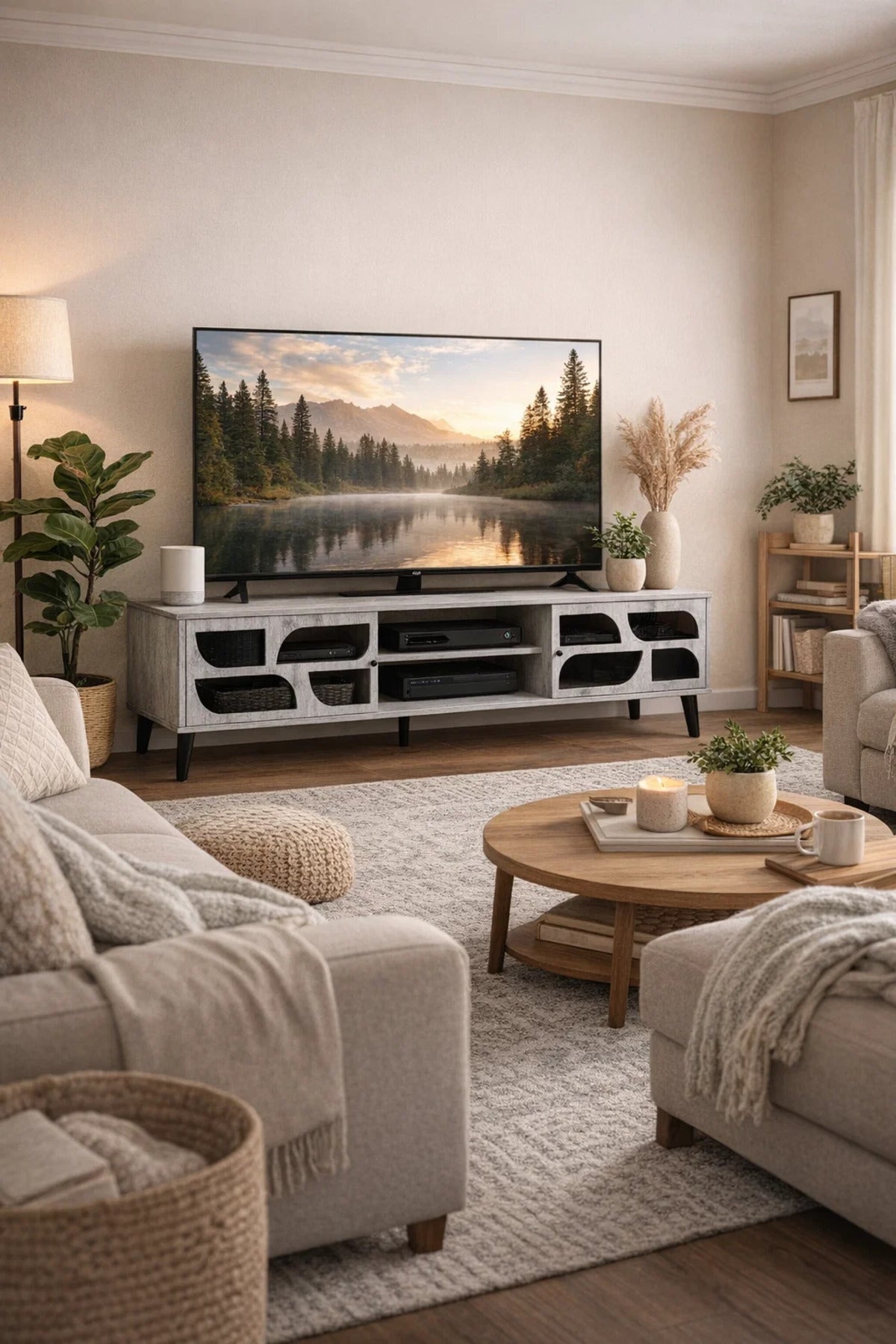 Stylish Grey TV Unit 160cm Modern Entertainment Center Console with Storage for Living Room