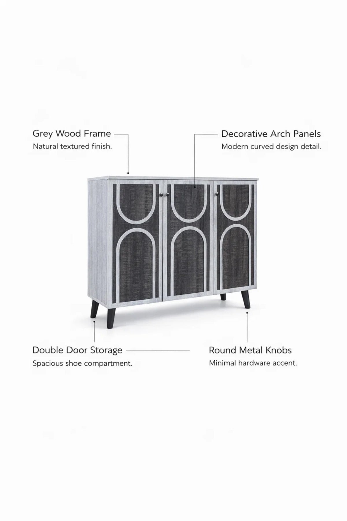 Modern 3-Door Shoe Cabinet Entryway Storage Organizer Geometric Design Grey Wood Finish 120cm