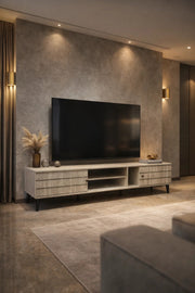 Modern Beige TV Unit 200cm Wide Media Stand Console Table with Storage for Living Room Design
