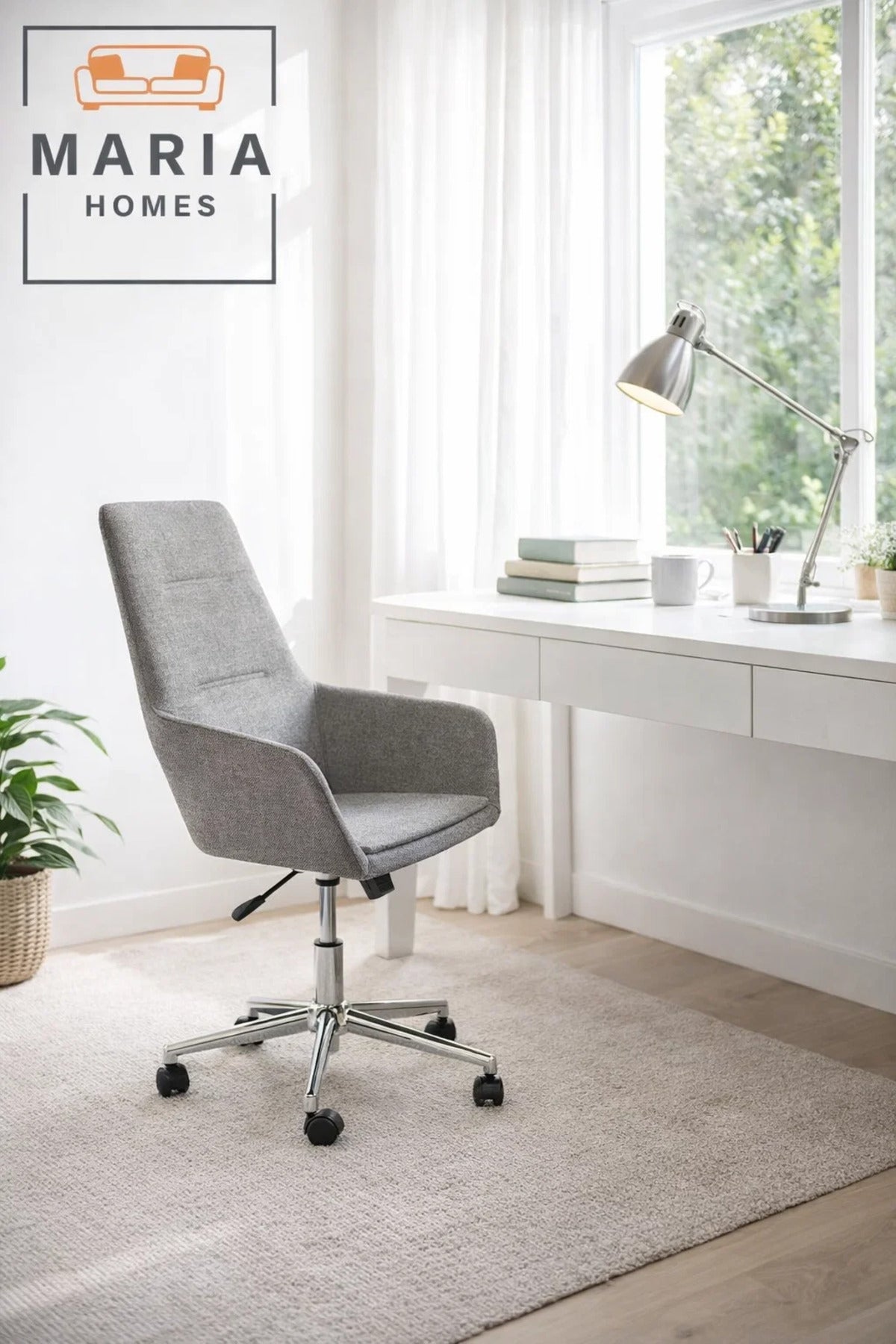 Light Grey Office Chair with Wheels Ð Modern Ergonomic Swivel Chair