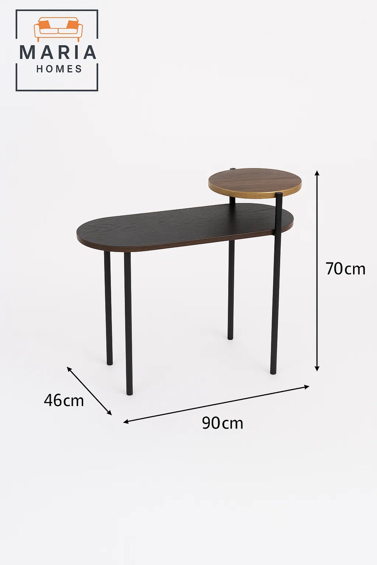Dual-Level Oval Side Table with Black Finish and Gold Rim