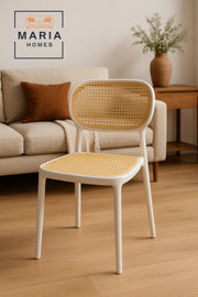 Stylish Rattan Back & Seat Chair Ð White Frame Modern Dining Chair for Home, CafŽ, or Patio