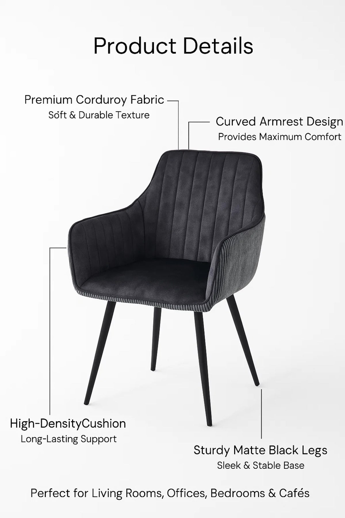 Modern Dark Grey Velvet Armchair √ê Stylish Fabric Dining & Office Accent Chair for Living Room
