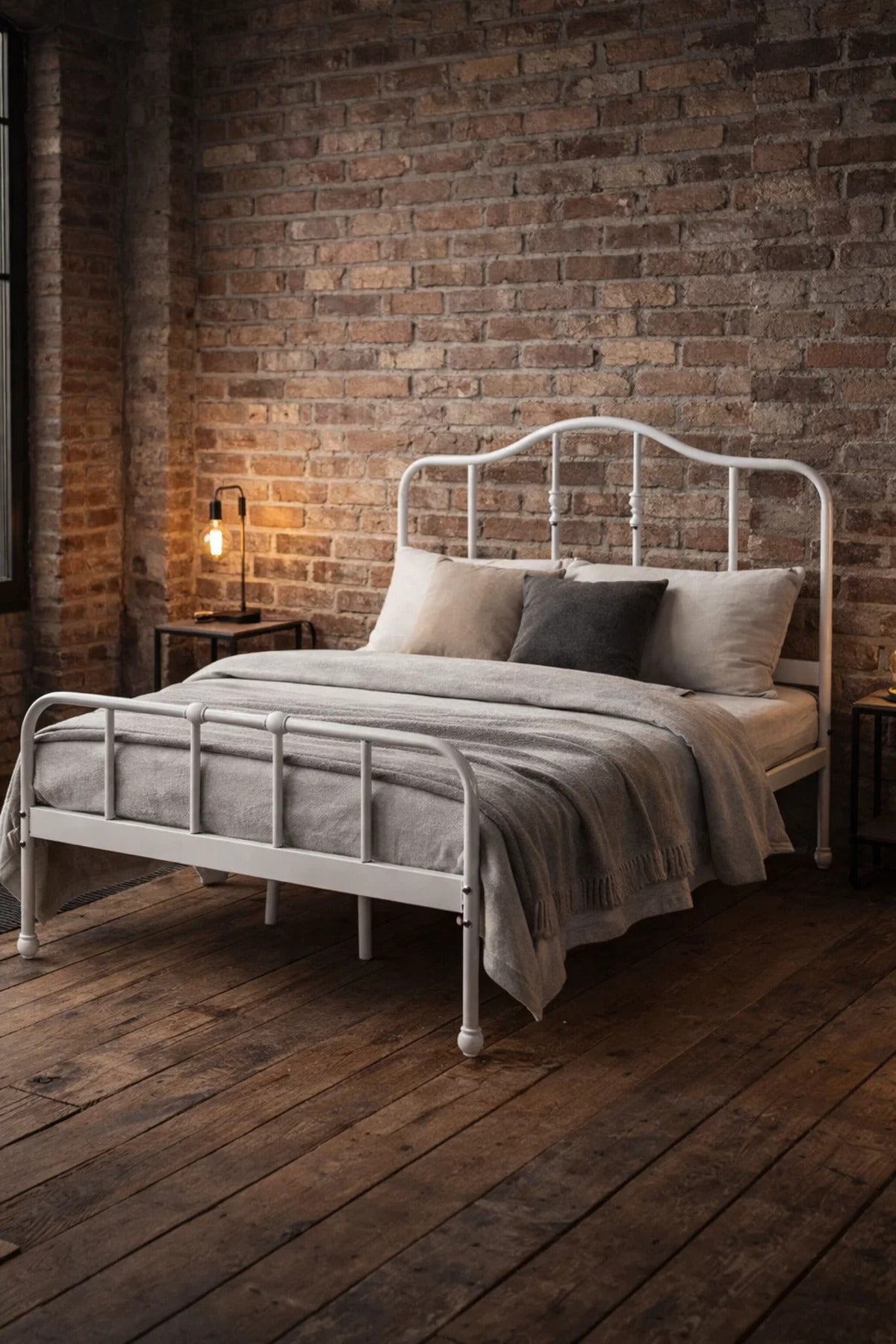 Modern White Metal Single Bed Frame 120x190cm Strong Iron Base with Stylish Gold Spindle Details