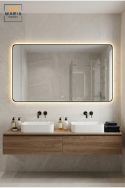 Rectangular LED Wall Mirror 120 × 60 cm with Touch Sensor, Rounded Corners and Backlit Illumination for Bathroom, Bedroom, Dressing Area and Vanity
