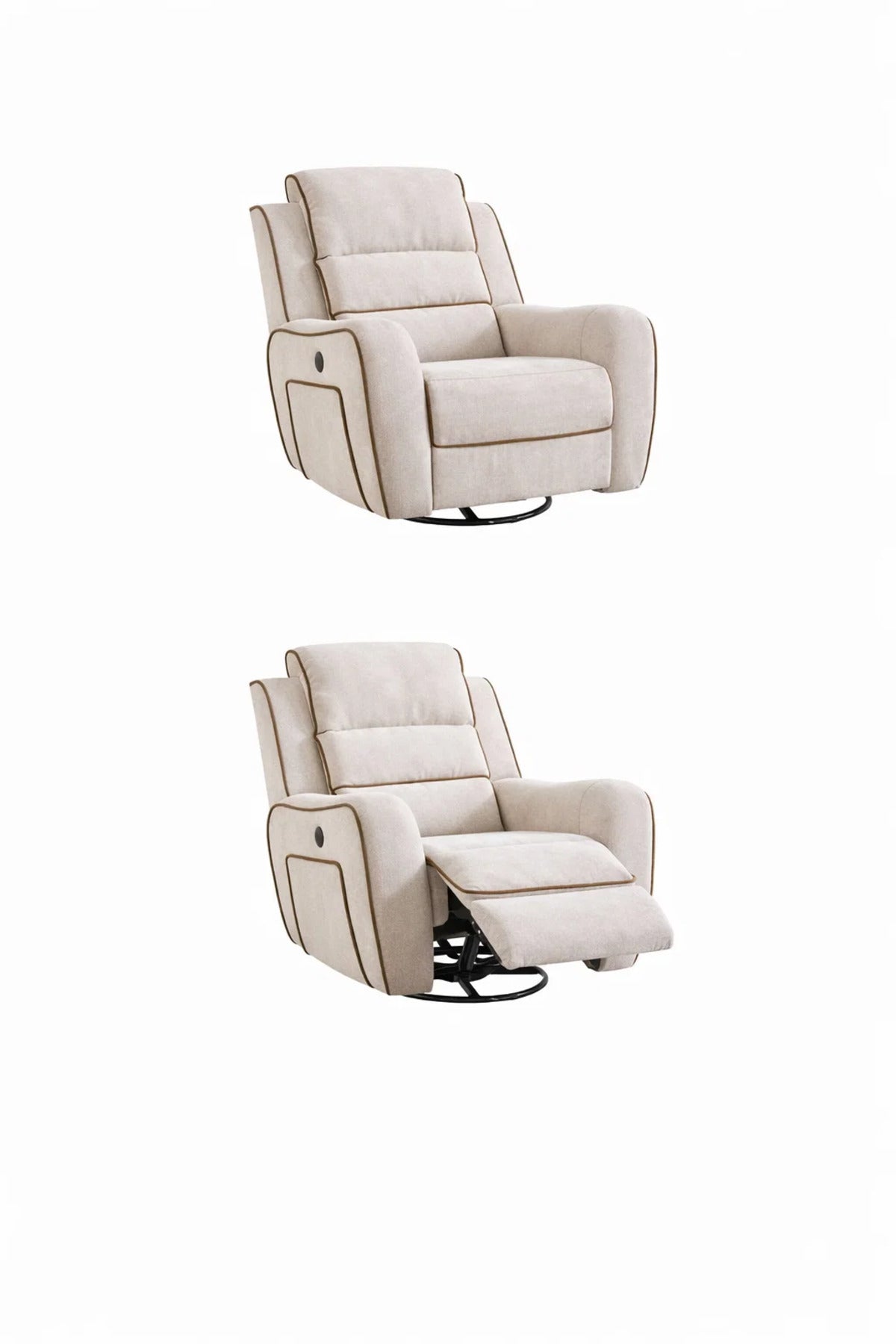 Elegant Beige Swivel Rocking Armchair with Contrast Trim for Modern Living Room Comfort and Style