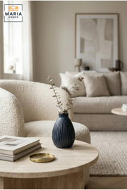 Blue Ribbed Decorative Vase, Modern Teardrop Flower Holder with Narrow Opening for Dried Flowers, Living Room, Bedroom, Office, Shelf and Table Décor