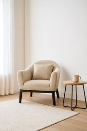 Beige Fabric Armchair Ð Modern Single Seater Lounge Chair with Cushion for Living Room & Office
