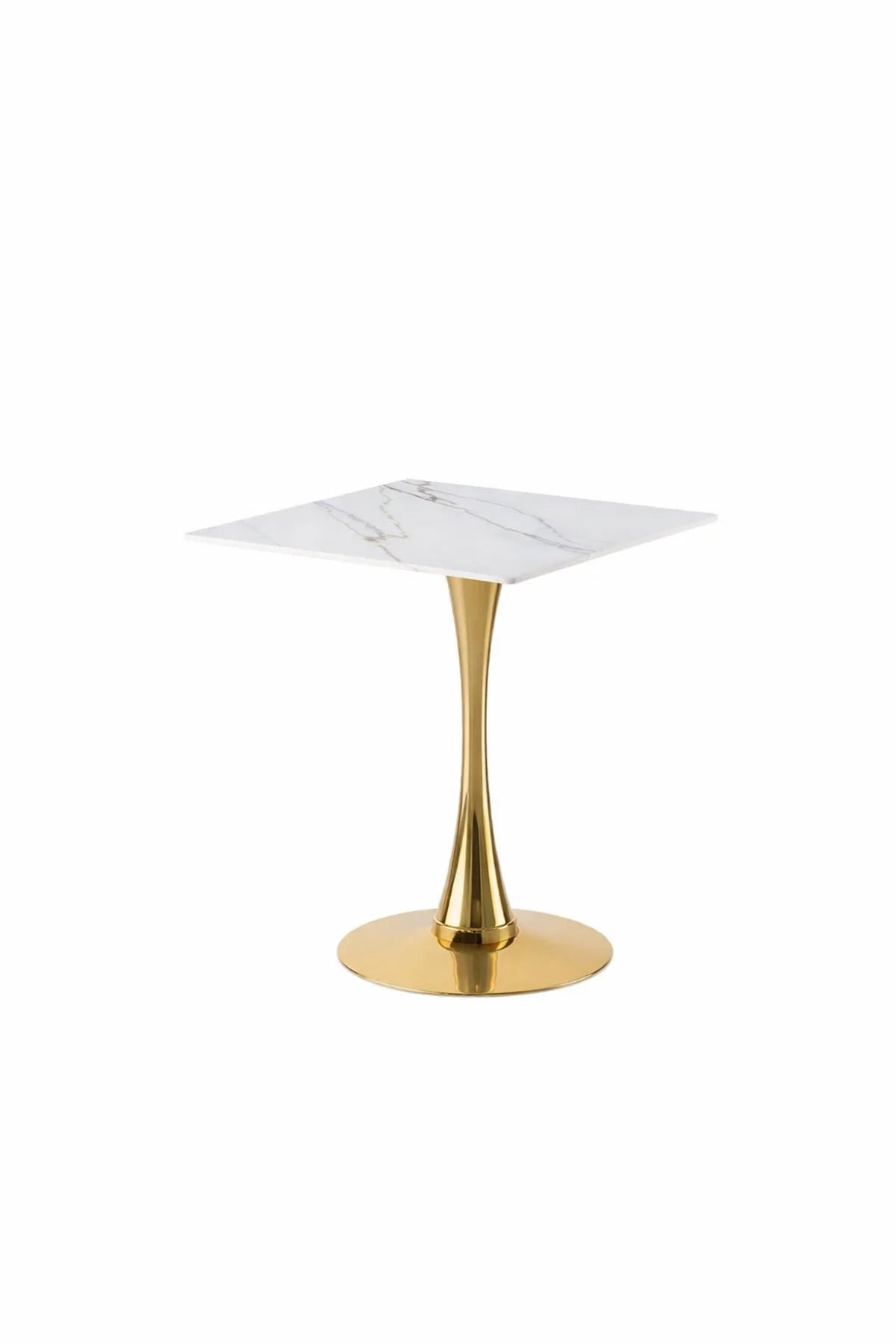 Square White Marble Style Caf≈Ω Table with Gold Base 70 _ 70 _ 75 cm