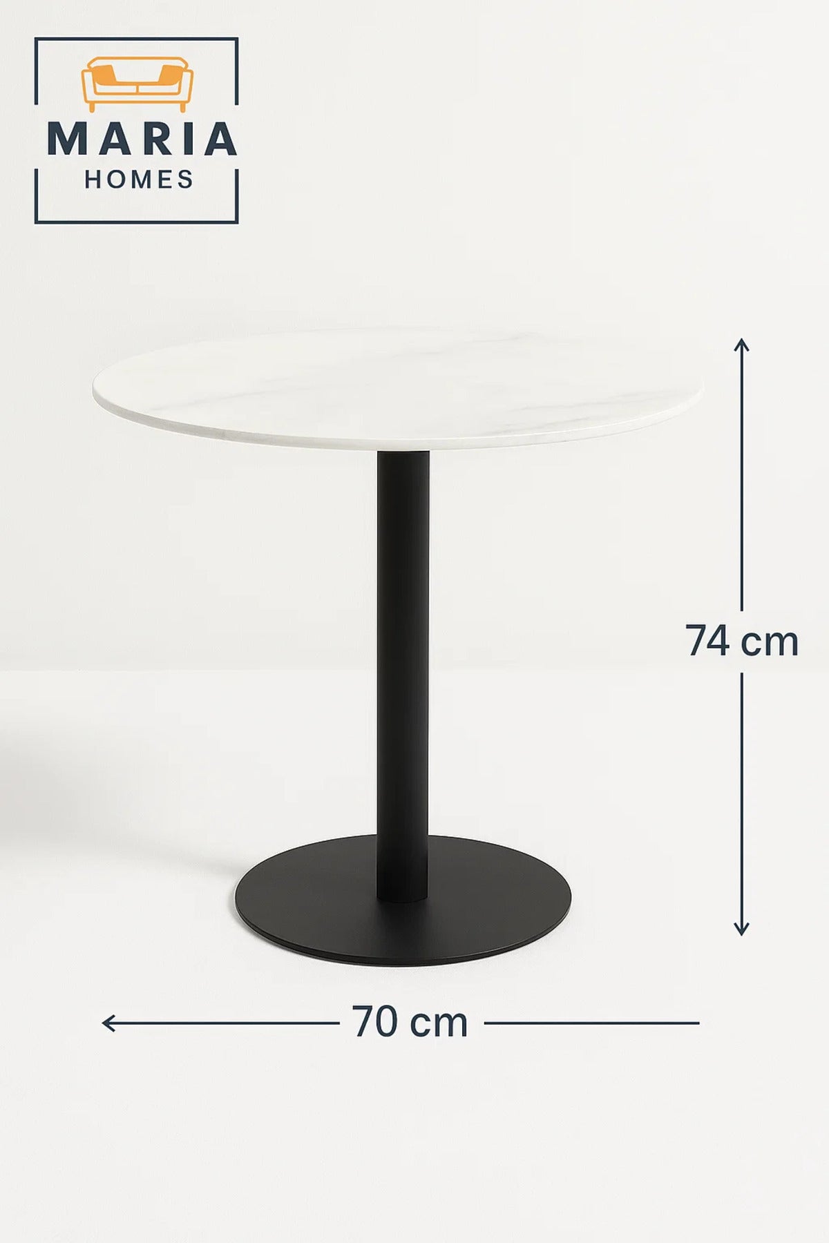 Round White Marble Table with Black Metal Pedestal Base