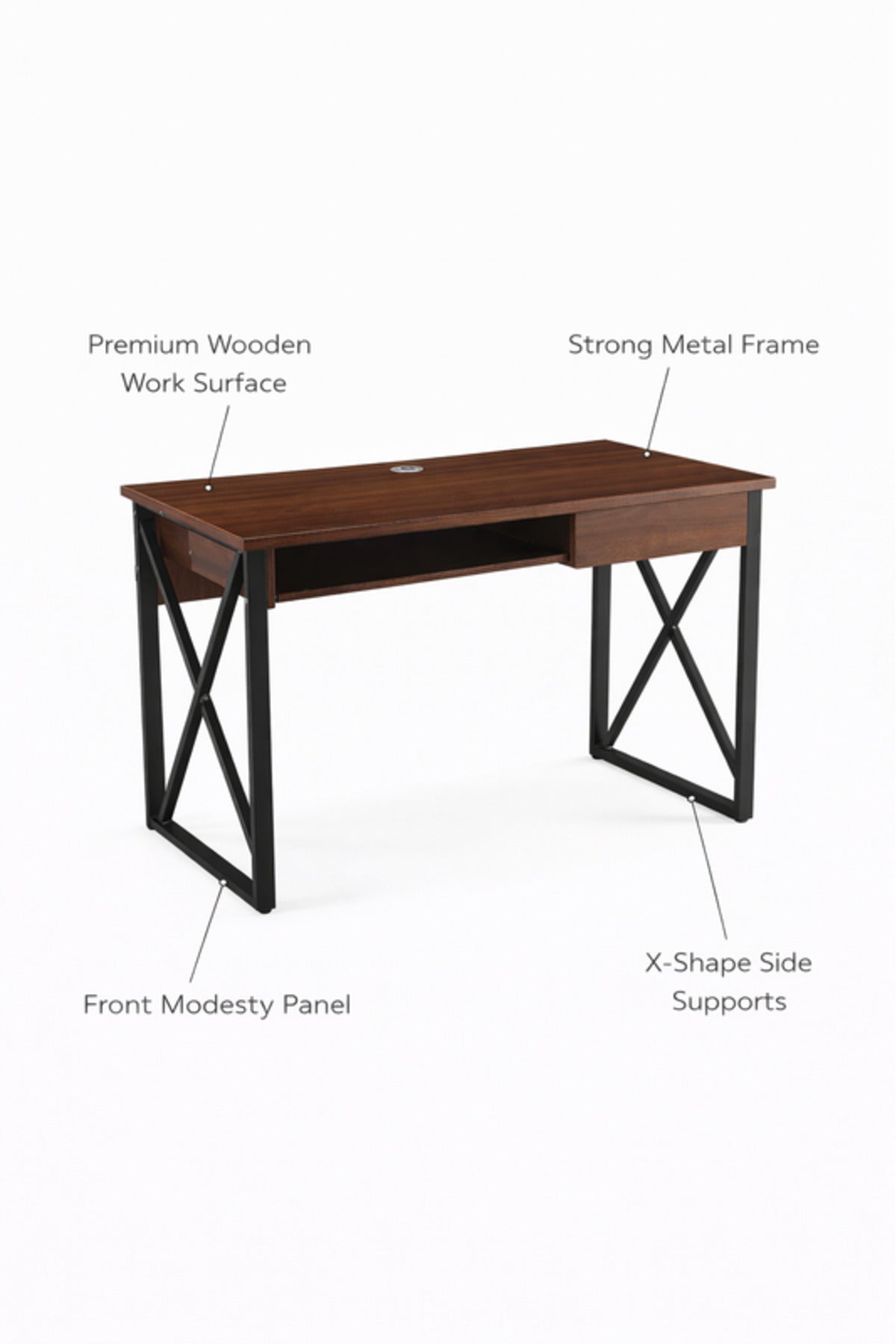 Modern Brown Office Desk with Metal Frame 100 _ 50 75 cm modern brown office