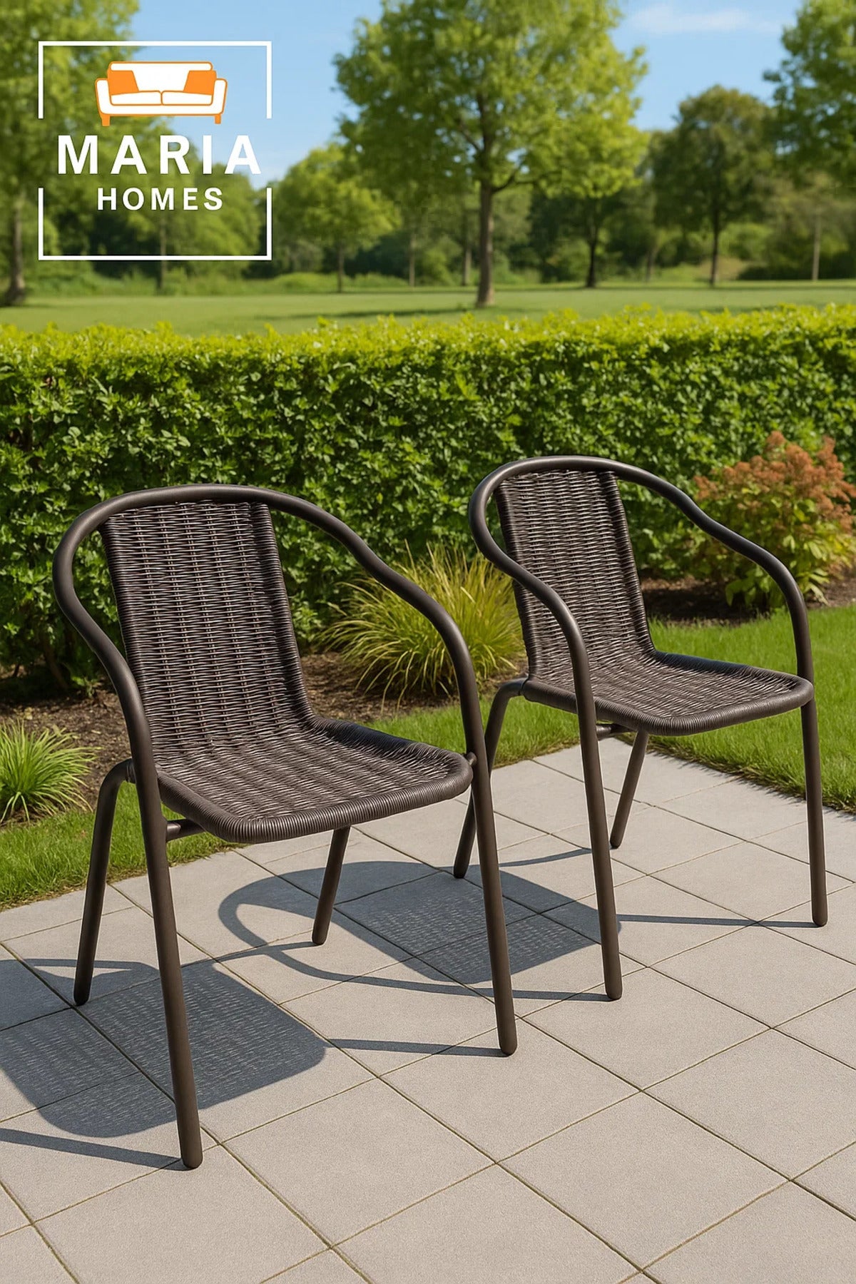 Brown Wicker-Style Plastic Chair with Armrest Ð Durable Stackable Outdoor/Indoor Seating Solution