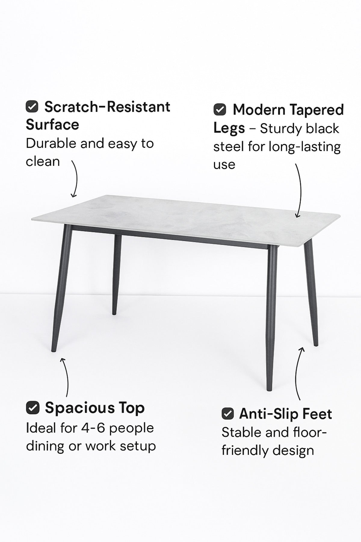 Modern Grey Dining Table with Black Legs Ð 130_70_73 cmElegant Rectangular Table for Home