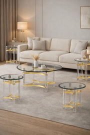 Luxury 5-Piece Glass Coffee Table Set with Gold Acrylic Base √ê Modern Design for Living Room