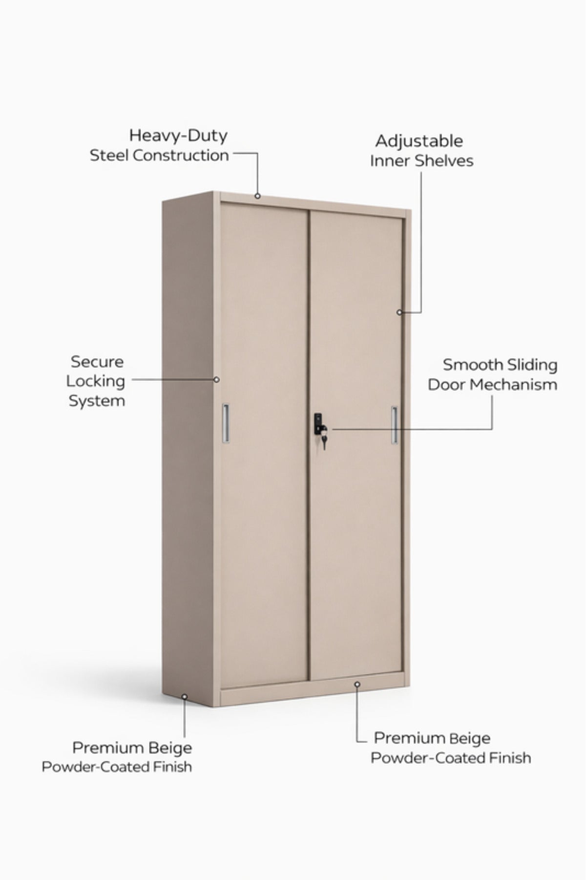 Beige Metal Storage Cabinet with Sliding Doors and Shelves 185_85_40 cm Office