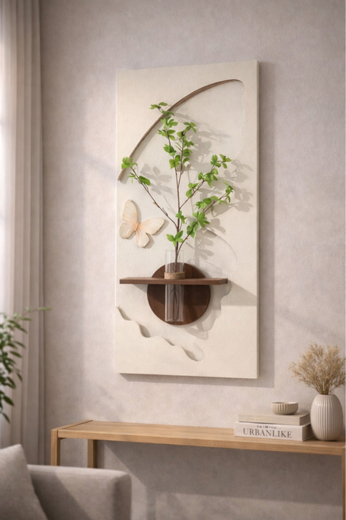 Modern Wall Art with Decorative Shelf, Butterfly and Vase Design 100x50cm modern wall