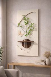 Modern Wall Art with Decorative Shelf, Butterfly and Vase Design 100x50cm modern wall