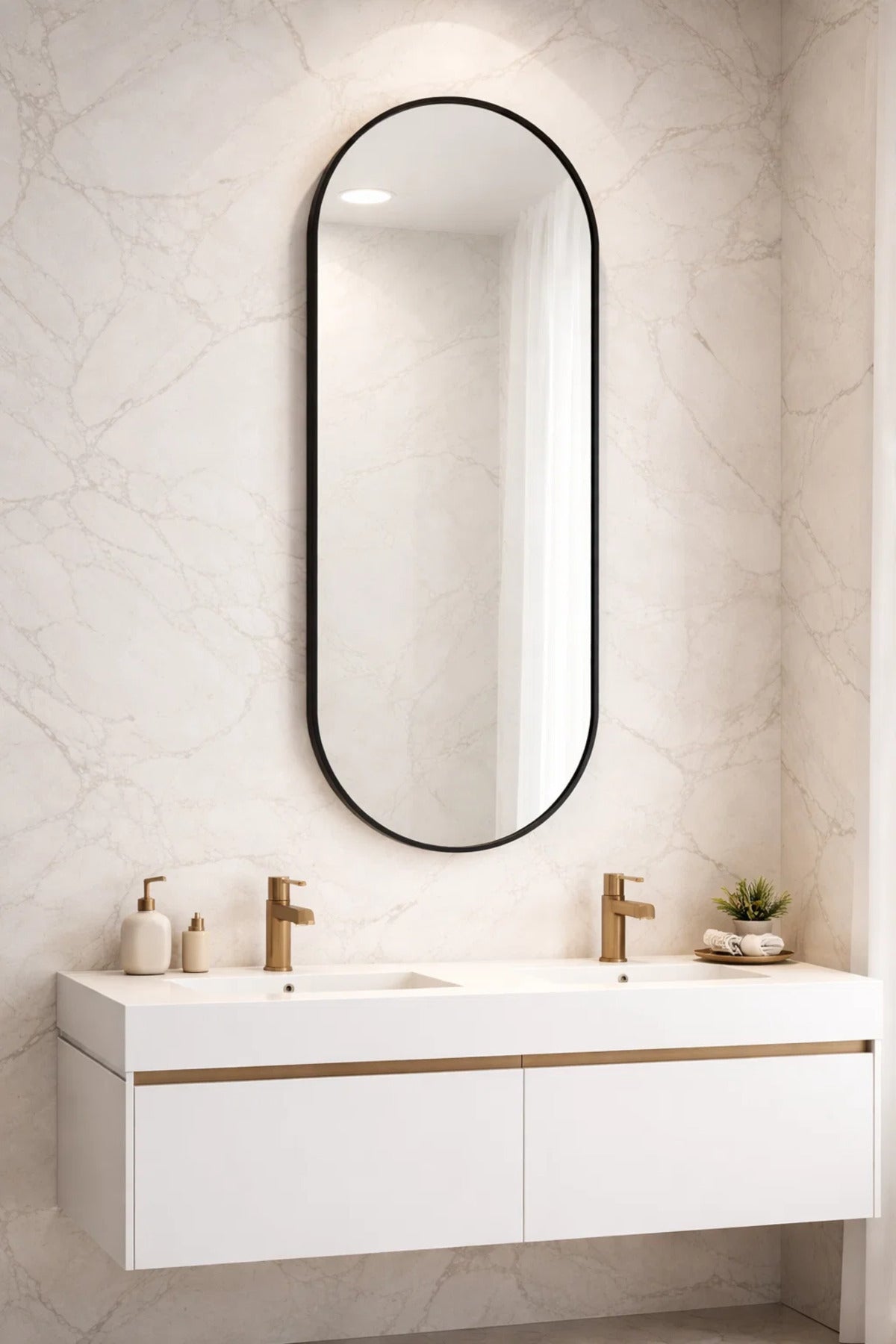 Oval Capsule Wall Mirror with Sleek Black Frame-size 120*60CM